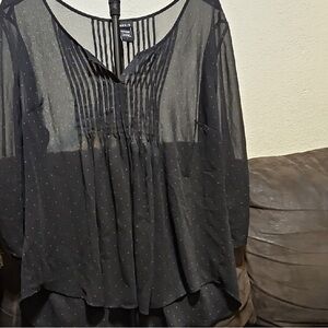 Apt. 9 Black Sheer Blouse with Pinstripe Detail